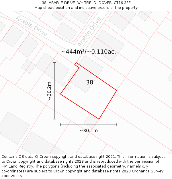 38, ARABLE DRIVE, WHITFIELD, DOVER, CT16 3FE: Plot and title map