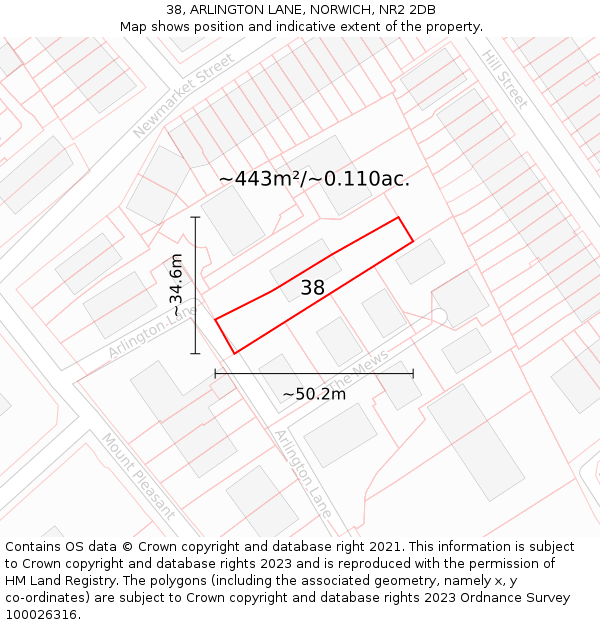 38, ARLINGTON LANE, NORWICH, NR2 2DB: Plot and title map