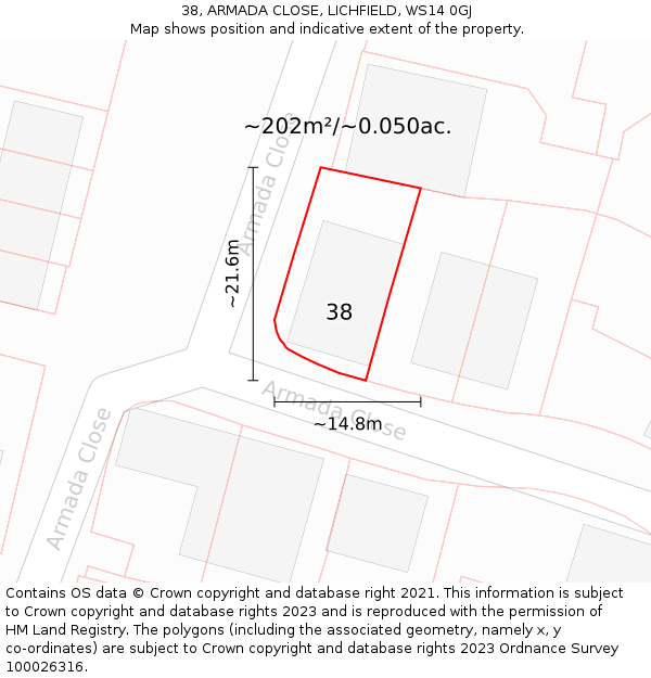 38, ARMADA CLOSE, LICHFIELD, WS14 0GJ: Plot and title map