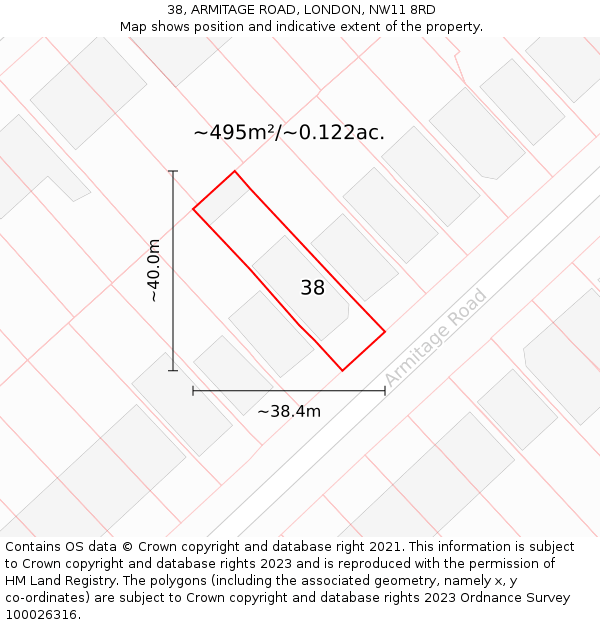38, ARMITAGE ROAD, LONDON, NW11 8RD: Plot and title map