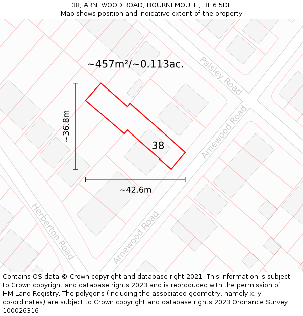 38, ARNEWOOD ROAD, BOURNEMOUTH, BH6 5DH: Plot and title map