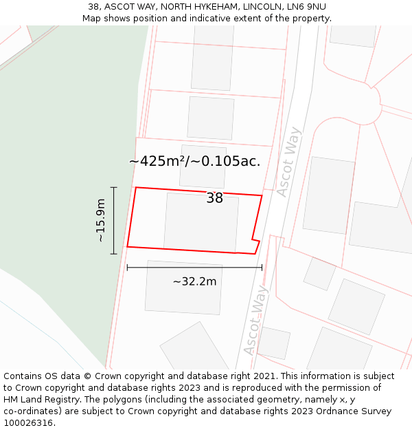 38, ASCOT WAY, NORTH HYKEHAM, LINCOLN, LN6 9NU: Plot and title map