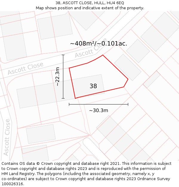 38, ASCOTT CLOSE, HULL, HU4 6EQ: Plot and title map