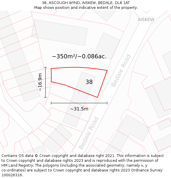 38, ASCOUGH WYND, AISKEW, BEDALE, DL8 1AT: Plot and title map