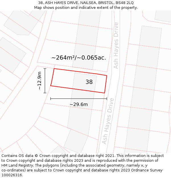 38, ASH HAYES DRIVE, NAILSEA, BRISTOL, BS48 2LQ: Plot and title map