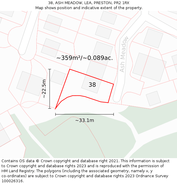 38, ASH MEADOW, LEA, PRESTON, PR2 1RX: Plot and title map
