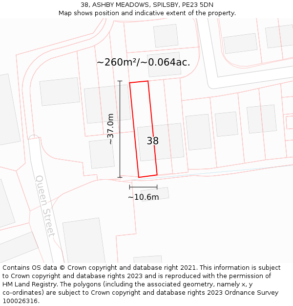 38, ASHBY MEADOWS, SPILSBY, PE23 5DN: Plot and title map