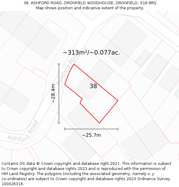 38, ASHFORD ROAD, DRONFIELD WOODHOUSE, DRONFIELD, S18 8RQ: Plot and title map