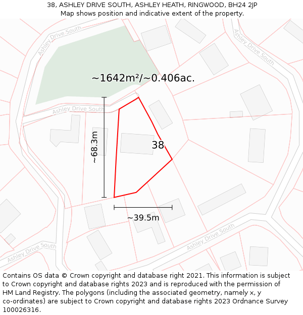 38, ASHLEY DRIVE SOUTH, ASHLEY HEATH, RINGWOOD, BH24 2JP: Plot and title map