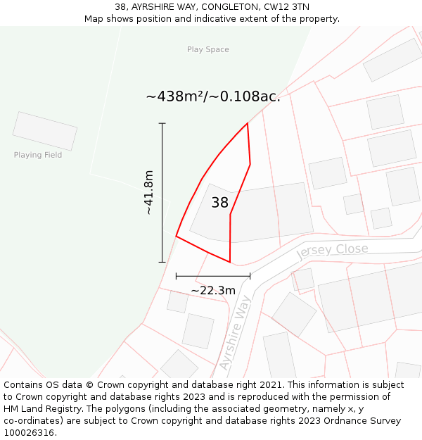 38, AYRSHIRE WAY, CONGLETON, CW12 3TN: Plot and title map
