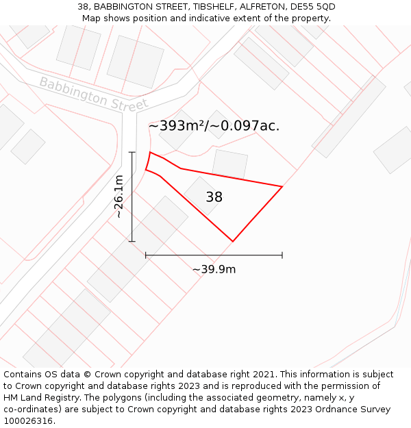 38, BABBINGTON STREET, TIBSHELF, ALFRETON, DE55 5QD: Plot and title map