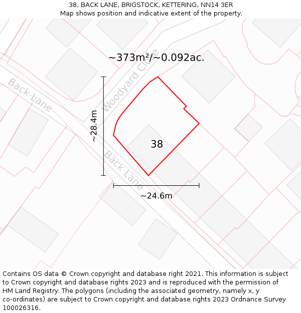 38, BACK LANE, BRIGSTOCK, KETTERING, NN14 3ER: Plot and title map