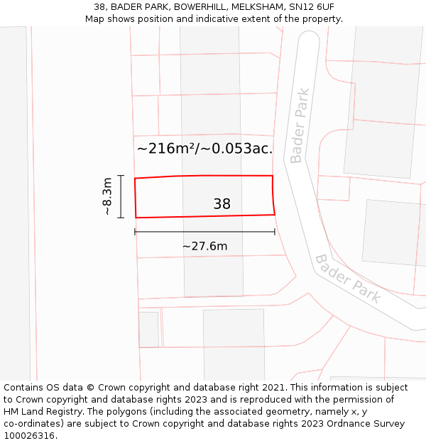 38, BADER PARK, BOWERHILL, MELKSHAM, SN12 6UF: Plot and title map