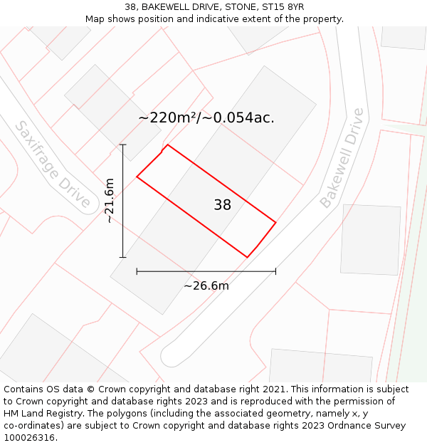 38, BAKEWELL DRIVE, STONE, ST15 8YR: Plot and title map