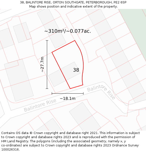 38, BALINTORE RISE, ORTON SOUTHGATE, PETERBOROUGH, PE2 6SP: Plot and title map