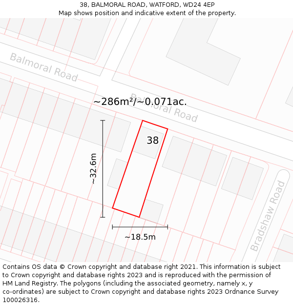 38, BALMORAL ROAD, WATFORD, WD24 4EP: Plot and title map