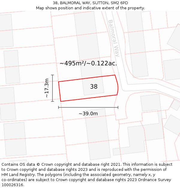 38, BALMORAL WAY, SUTTON, SM2 6PD: Plot and title map