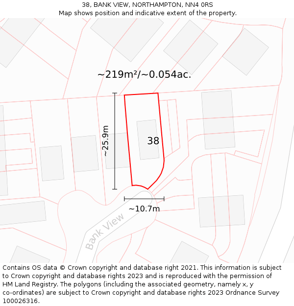 38, BANK VIEW, NORTHAMPTON, NN4 0RS: Plot and title map