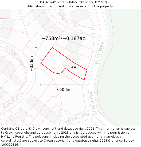 38, BANK WAY, KETLEY BANK, TELFORD, TF2 0EQ: Plot and title map