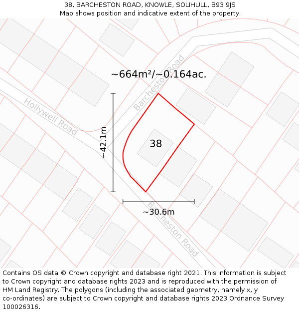 38, BARCHESTON ROAD, KNOWLE, SOLIHULL, B93 9JS: Plot and title map