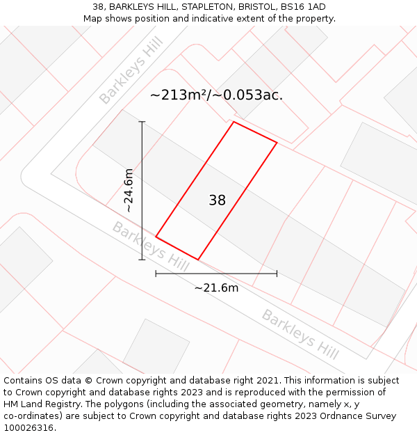38, BARKLEYS HILL, STAPLETON, BRISTOL, BS16 1AD: Plot and title map