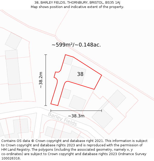 38, BARLEY FIELDS, THORNBURY, BRISTOL, BS35 1AJ: Plot and title map
