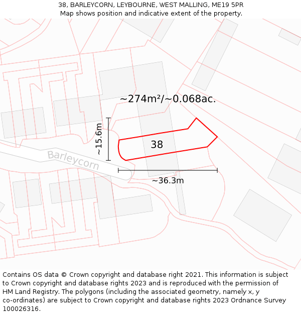 38, BARLEYCORN, LEYBOURNE, WEST MALLING, ME19 5PR: Plot and title map