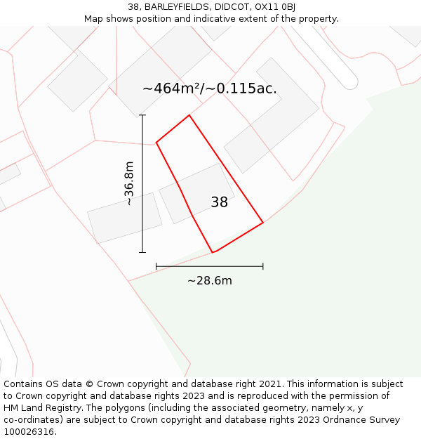 38, BARLEYFIELDS, DIDCOT, OX11 0BJ: Plot and title map