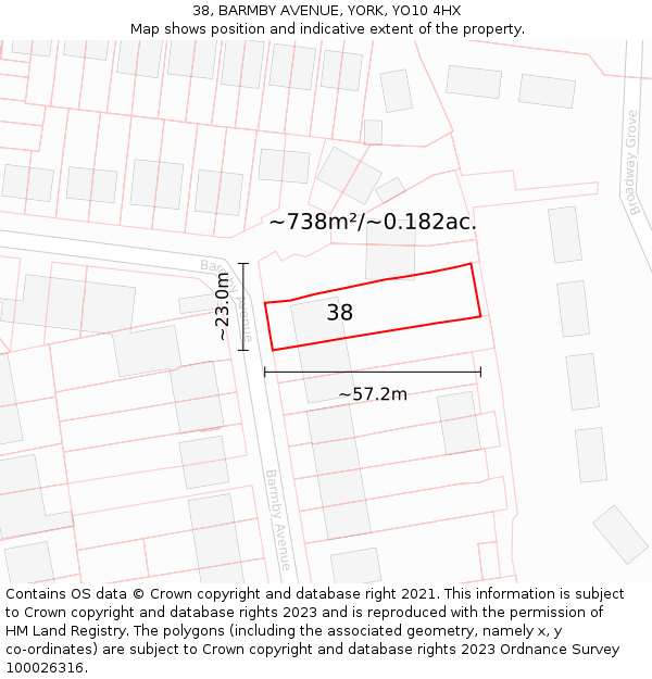 38, BARMBY AVENUE, YORK, YO10 4HX: Plot and title map