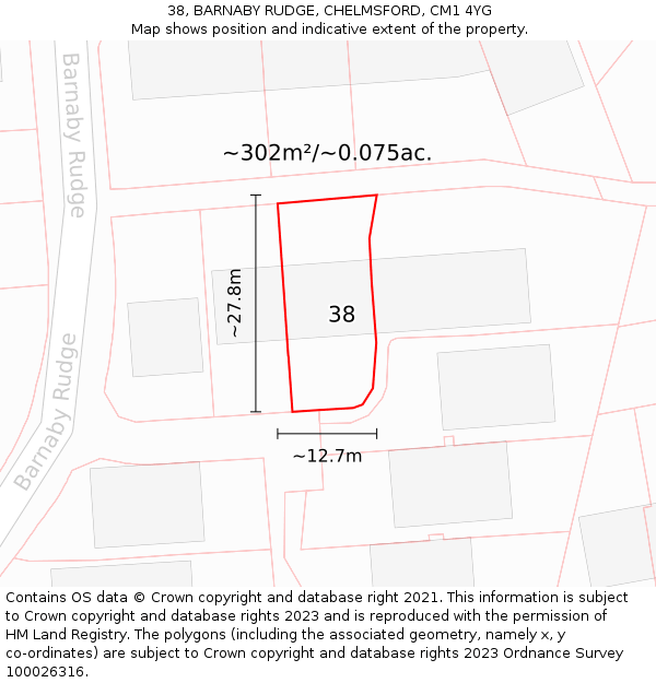 38, BARNABY RUDGE, CHELMSFORD, CM1 4YG: Plot and title map