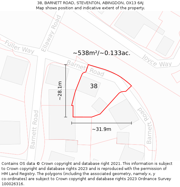 38, BARNETT ROAD, STEVENTON, ABINGDON, OX13 6AJ: Plot and title map