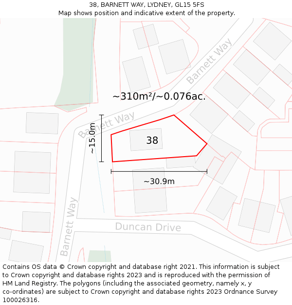 38, BARNETT WAY, LYDNEY, GL15 5FS: Plot and title map