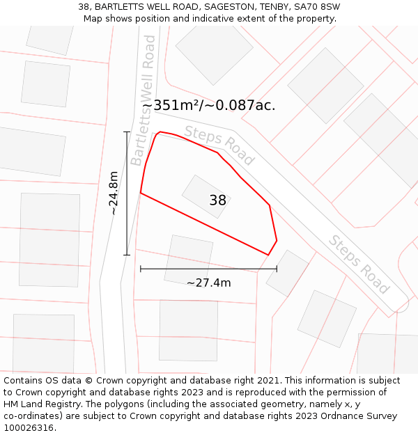 38, BARTLETTS WELL ROAD, SAGESTON, TENBY, SA70 8SW: Plot and title map