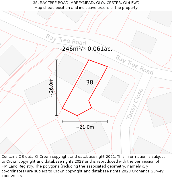 38, BAY TREE ROAD, ABBEYMEAD, GLOUCESTER, GL4 5WD: Plot and title map