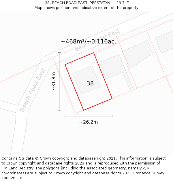 38, BEACH ROAD EAST, PRESTATYN, LL19 7LE: Plot and title map