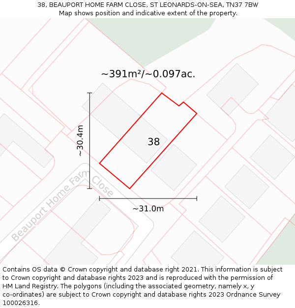 38, BEAUPORT HOME FARM CLOSE, ST LEONARDS-ON-SEA, TN37 7BW: Plot and title map