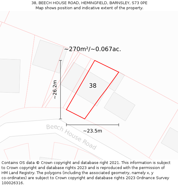 38, BEECH HOUSE ROAD, HEMINGFIELD, BARNSLEY, S73 0PE: Plot and title map