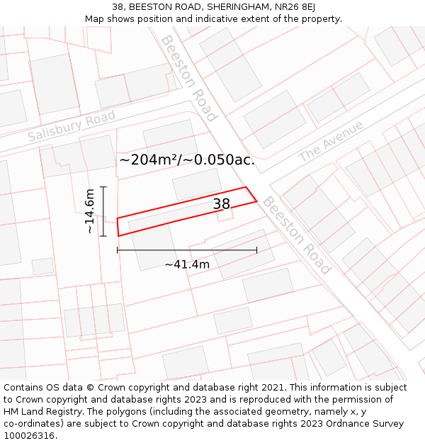 38, BEESTON ROAD, SHERINGHAM, NR26 8EJ: Plot and title map
