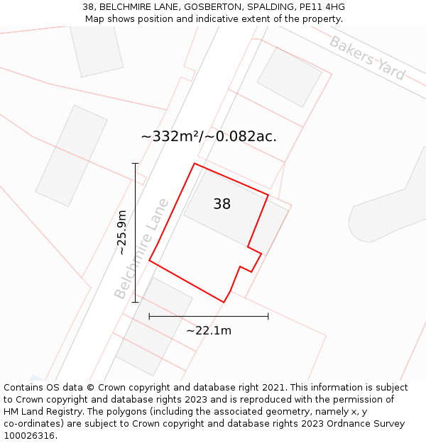 38, BELCHMIRE LANE, GOSBERTON, SPALDING, PE11 4HG: Plot and title map