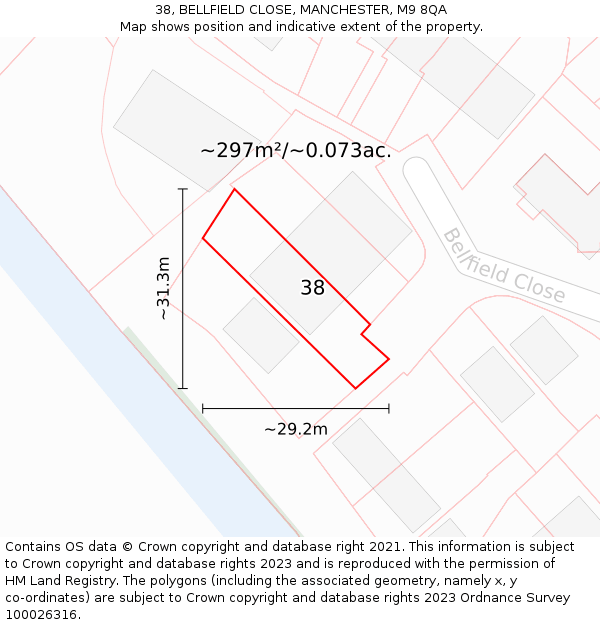 38, BELLFIELD CLOSE, MANCHESTER, M9 8QA: Plot and title map