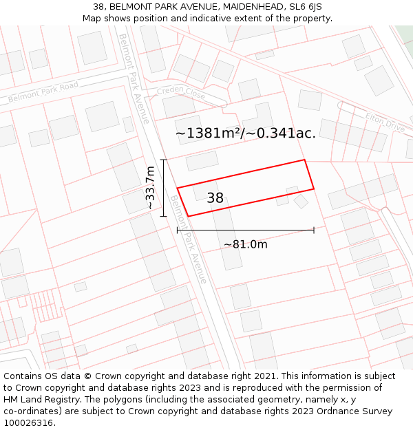 38, BELMONT PARK AVENUE, MAIDENHEAD, SL6 6JS: Plot and title map