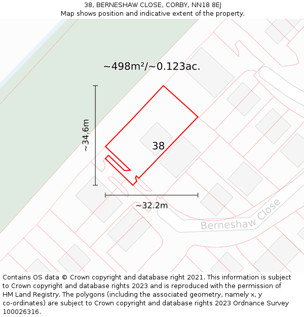 38, BERNESHAW CLOSE, CORBY, NN18 8EJ: Plot and title map
