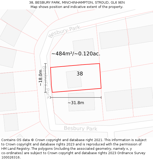 38, BESBURY PARK, MINCHINHAMPTON, STROUD, GL6 9EN: Plot and title map