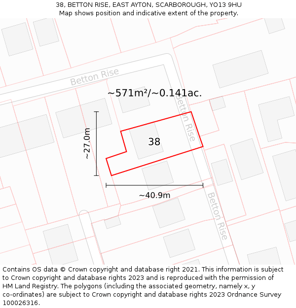 38, BETTON RISE, EAST AYTON, SCARBOROUGH, YO13 9HU: Plot and title map