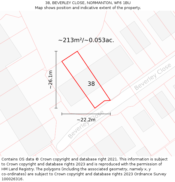 38, BEVERLEY CLOSE, NORMANTON, WF6 1BU: Plot and title map