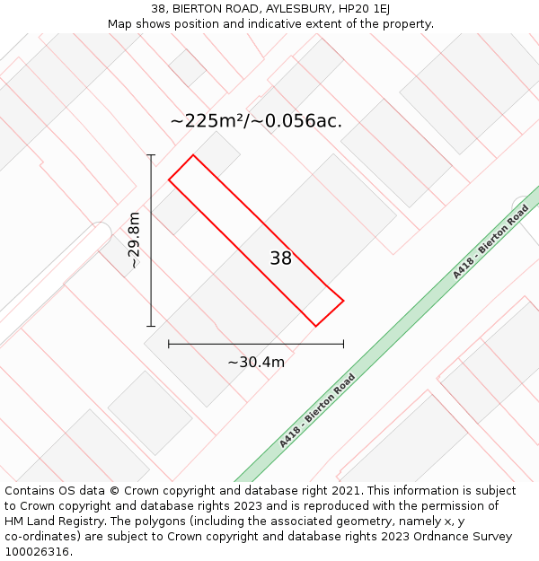 38, BIERTON ROAD, AYLESBURY, HP20 1EJ: Plot and title map