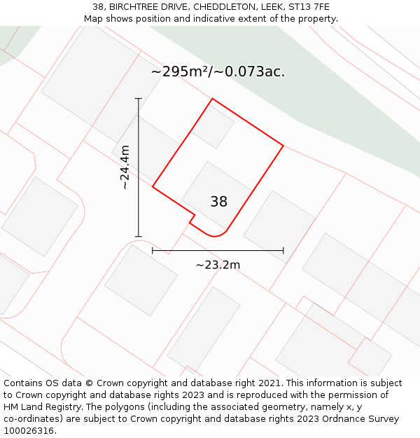 38, BIRCHTREE DRIVE, CHEDDLETON, LEEK, ST13 7FE: Plot and title map