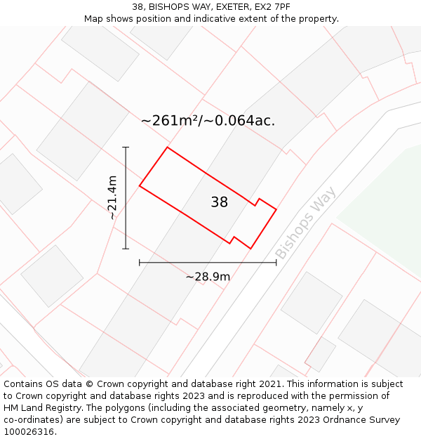 38, BISHOPS WAY, EXETER, EX2 7PF: Plot and title map