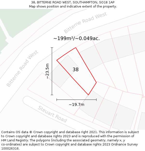 38, BITTERNE ROAD WEST, SOUTHAMPTON, SO18 1AP: Plot and title map