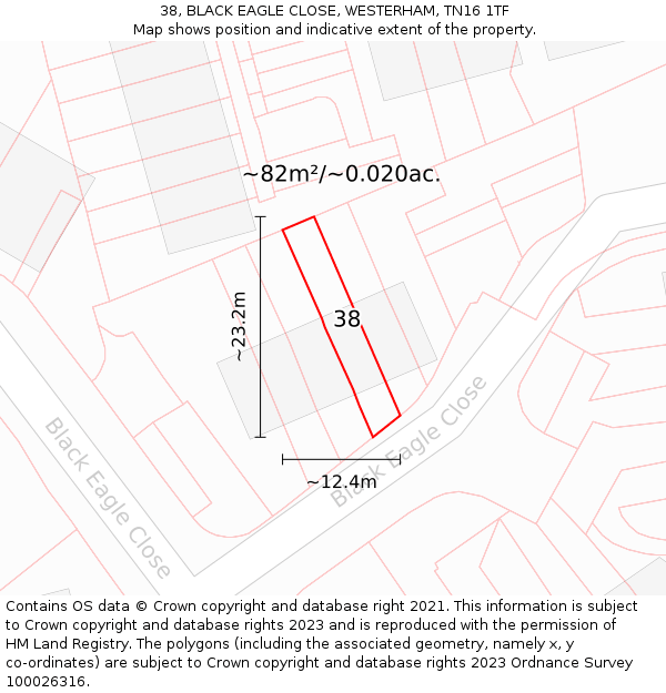 38, BLACK EAGLE CLOSE, WESTERHAM, TN16 1TF: Plot and title map